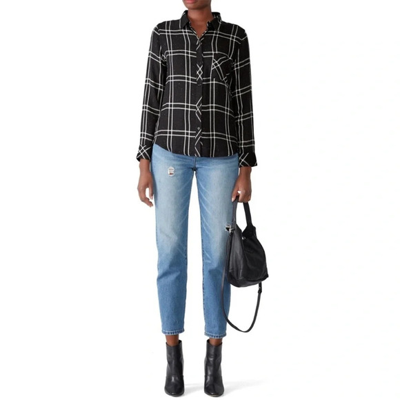 Rails Hunter Plaid Rainbow Speckled Black White Flannel Button Up Shirt Size S - Picture 9 of 14